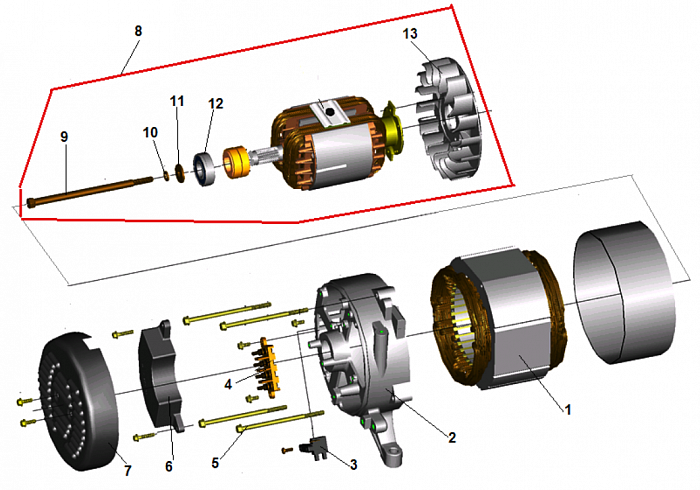 1 ЯКОРЬ - СТАТОР - БЛОК AVR ГЕНЕРАТОР CHAMPION GG3000